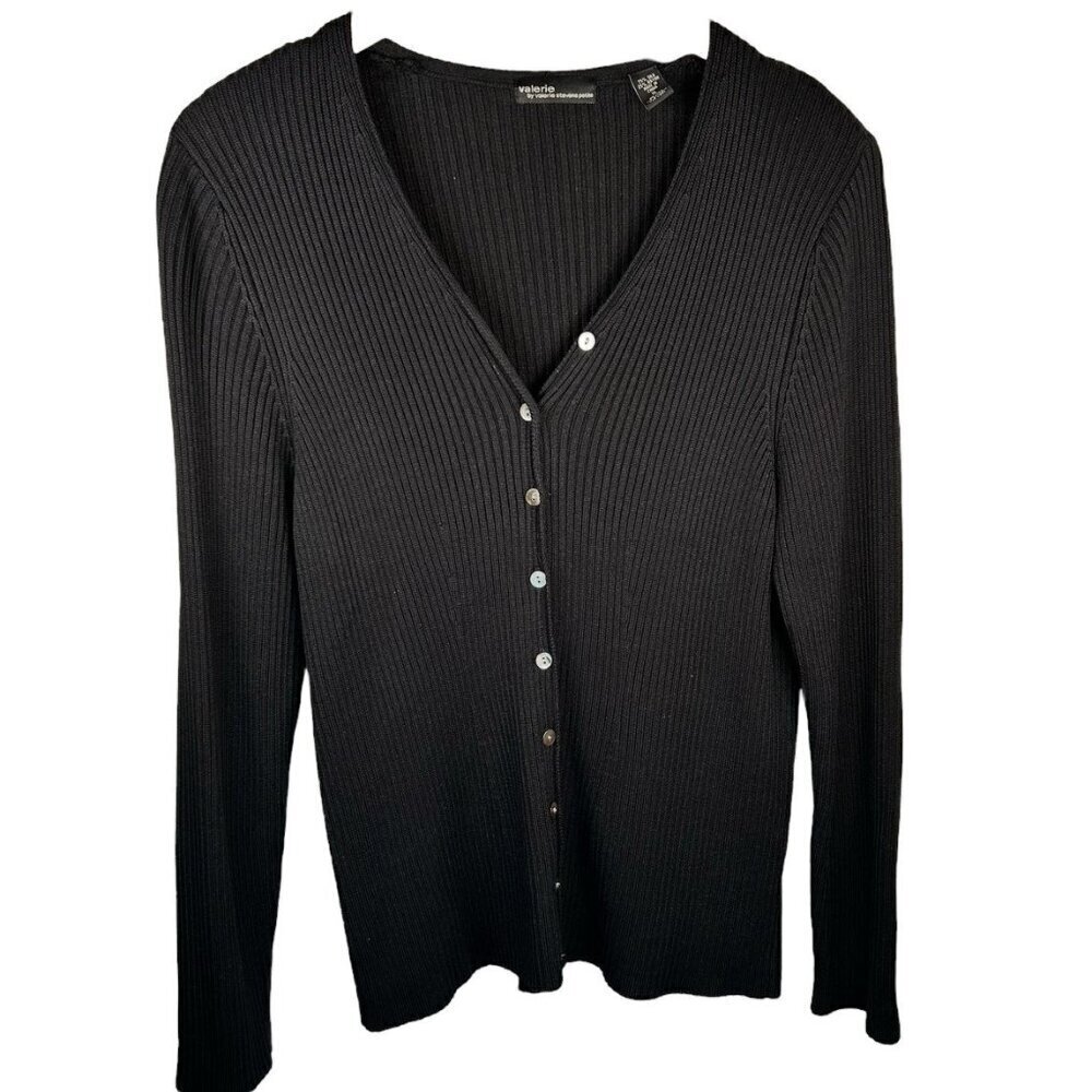 Valerie Stephens Silk Rayon Cardigan Sweater XL Black Office Wedding Casual